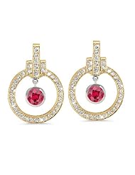 Round Diamond Earrings With Bow Embellishments In 18K White Gold With A 0.85 ct. Genuine Ruby Center Stone.