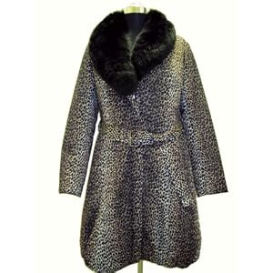 Buy Animal Print Fabric Belted Zip Stroller w Detachable Black Fox Collar and Sheared Rabbit... by FursNewYork