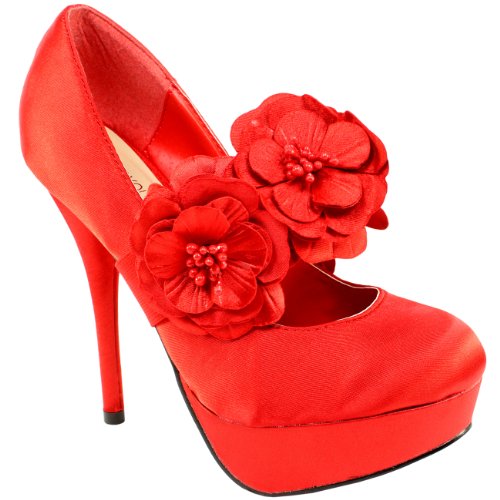 Womens High Stiletto Heeled Platform Satin Court Shoes