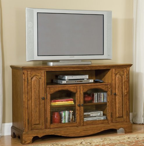 Entertainment Credenza with Glass Doors in Oak Finish