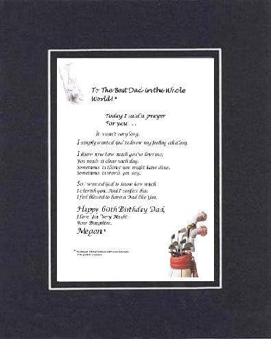 Personalized Touching and Heartfelt Poem for Father - Today, I Said a Prayer For You . . . Poem on 11 x 14 inches Double Beveled Matting (Black on Black)