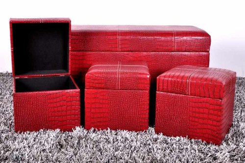 Design Sitzbank & Hocker mit Aufbewahrung 'Triumph' 4er Set Rot