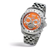 Perigaum Mens All Stainless w Orange Dial Transatlantic Watch by Perigaum