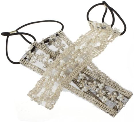 Fashion Lady Girls Sweet Pearl Beads Lace Wide Elastic Headband Hair Band Bridal