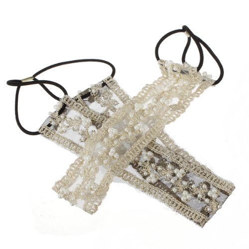 Fashion Lady Girls Sweet Pearl Beads Lace Wide Elastic Headband Hair Band Bridal