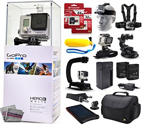 GoPro HERO3 Hero 3 White Edition Camera with 96GB Ultra Memory + Solar Charger + Headstrap + Chest Harness + Floaty Bobber + Suction Cup + Opteka X-Grip + Large Padded Case + Two Batteries + Much More