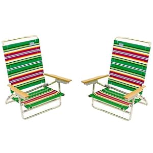 RIO Color Stripe High Back Lay Flat Beach Chairs - Set of 2 by 