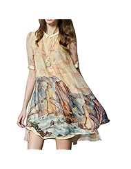 Shift General Print Elbow Length Sleeves Silk  Dress
