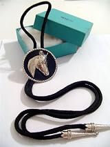 HORSE Head ROUND Black Enamel BOLO TIE WESTERN NECKLACE