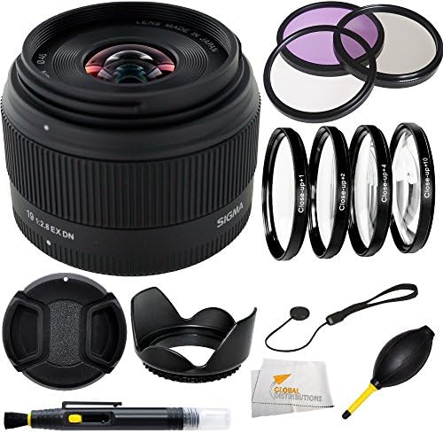 Sigma 19mm F2.8 EX DN-Sony E 440965 + 3 Piece Filter Kit (UV-CPL-FLD) + 4 Piece Macro Filter Kit (+1,+2,+4,+10) + Lens Hood + Lens Cap & Keeper + Dust Blower + Cleaning Pen + Cloth