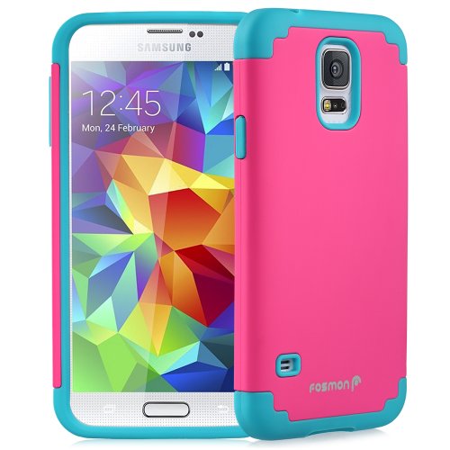 Fosmon HYBO-DUOC Slim Fit Dual-Layer Hybrid Case for Samsung Galaxy S5 (Blue and Pink)