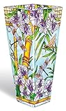 IMAGE OF Amia 10-Inch Tall Hand-Painted Glass Vase Featuring Dragonflies In a Bamboo Setting