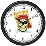 Skull with Eye Patch & Red Bandanna Hat & Treasure Map - Pirate Theme - JP Wall Clock by WatchBuddy Timepieces (Slate Blue Frame)