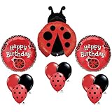 Ladybug Happy Birthday Balloon Bouquet Set Party Red Black Mylar Latex Lady Bug