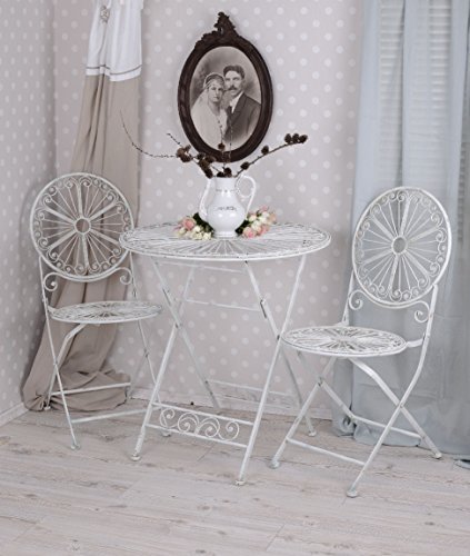 Vintage Gartenmöbel Schmiedeeisen SET 1 Tisch 2 Stühle Antik Stil