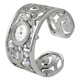 Geneva Platinum Hinged Cuff Jeweled Watch by Geneva