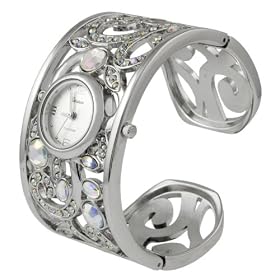 Click here to buy Geneva Platinum Hinged Cuff Jeweled Watch by Geneva.