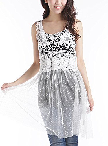 (ディーループ)D-LOOP コットン レース ドット チュール 切替 チュニック ワンピース ノースリーブ レース タンクトップ シースルー レディースミニワンピ 春 夏 106050