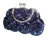 New Diamante Satin Silk Rose Flower Evening Party Handbag