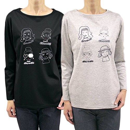 ピッコーネ スタジオ ピッコーネ STUDIO PICONE レディース プルオーバー 長そで クルーネック スパンコール ビーズ グレー/ブラック(黒) サイズ：38(M/9号)/40(L/11号) (pico-w16aw19s)