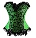 Womens Floral with Black Lace Trim Corset Satin Overbust Waist Cincher Bustier