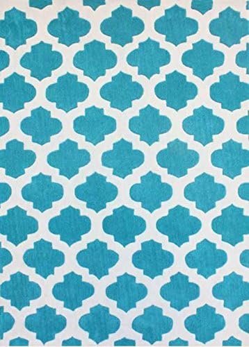 Moroccan Turquoise Blue Trellis Modern Area Rug 5 X 7
