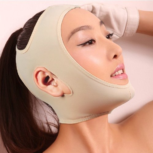 KOLIGHTÂ® Fashion Wrinkle Full-Face Slimming Cheek Mask Smooth Breathable Compression Chin Strap With Medium Neck Support Lift V Face Line Slim Up Belt Strap (M)