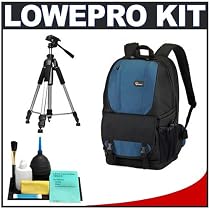 Lowepro Fastpack 250 Backpack Camera Case (Arctic Blue) + Tripod + Accessory Kit for Canon Rebel XSi, XS, T1i, XTi, 40D, 50D, Nikon D40, D60, D5000, D90, D300, D700, Olympus Evolt E-30, E-450, E-520, E-620, and Sony Alpha A200, A300, A350, A700 Digital SLR Cameras