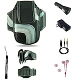 Black Adjustable Deluxe Sportband / Workout Armband with Adaptable Neck Str ....