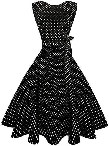 rmine Women's Vintage Polka Dots Swing Dress for Women Sleeveless (M, Floral-08) Black with White polka dots