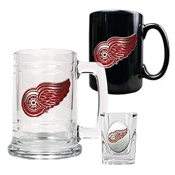 Detroit Red Wings NHL 15oz Tankard, 15oz Ceramic Mug & 2oz Shot Glass Set - Primary Logo by Great American Products