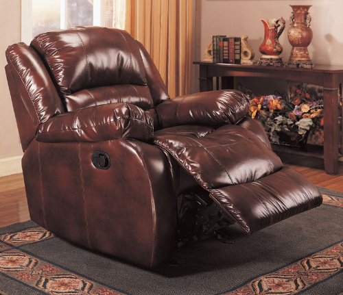 Rocker Recliner in Brown Bycast Leather by Coaster Furniture Rocker Recliner in Brown Bycast Leather by Coaster Furniture