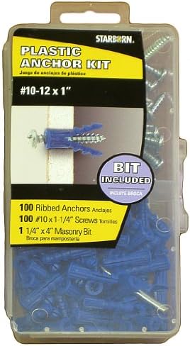 Plastic Anchor Kit #10-12 X 1'' with Masonry Bit & #10 X 1-1/4'' Screws.