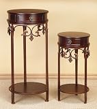 Set of 2 Well-Designed Circular-Shaped Wood/Metal PLANT STAND in Brown Finish