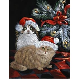 Cat Kitty Glitter Christmas Greeting Cards