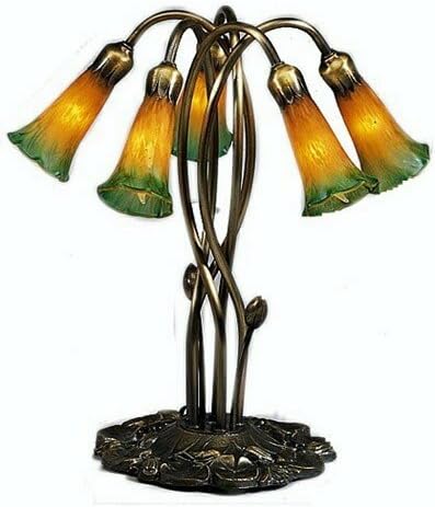 Meyda Home Office Restaurant Party Indoor Decorative 16.5"H Amber and Green Pond Lily 5 Lt Accent Lamp