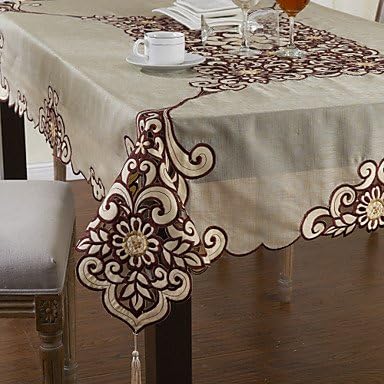 HYR 50"x69" Classic Organza Lazer cut Burgundy Floral Table Cloths , 132cm x 175cm