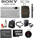 Sony DSC-TX66 Digital Camera (Silver) + Battery + 16GB Card + Travel Charger + Cleaning kit + Mini Tripod + Case + Card Reader