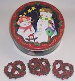Scott's Cakes 1 lb. Milk Chocolate Covered Pretzel with Christmas Jimmies & Chocolate Chips in a Season Greetings Tin