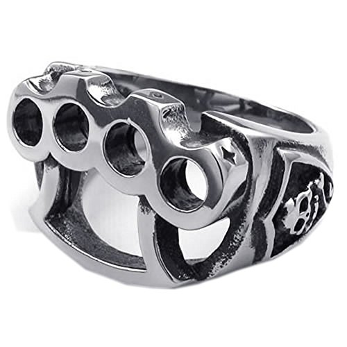 KONOV Mens Stainless Steel Ring, Skull Boxing Glove, Black Silver