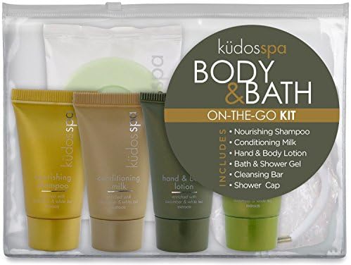 Kudos Spa Body &amp; Bath On-the-go Kit Shampoo, Conditioner, Lotion, Shower Gel, Soap &amp; Shower Cap