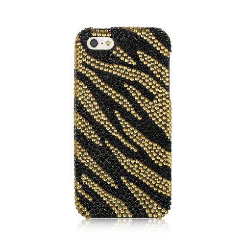 Dream Wireless Full Diamond Case for iPhone 5/5S - Retail Packaging - Gold/Black Zebra