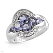 Ring With 0.90ctw Precious Stones - Genuine Diamonds and Iolites 14K White Gold- Size 6.5 (Size 6.5)