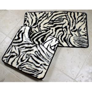 Zebra Faux Fur Bath Rug Set - 2