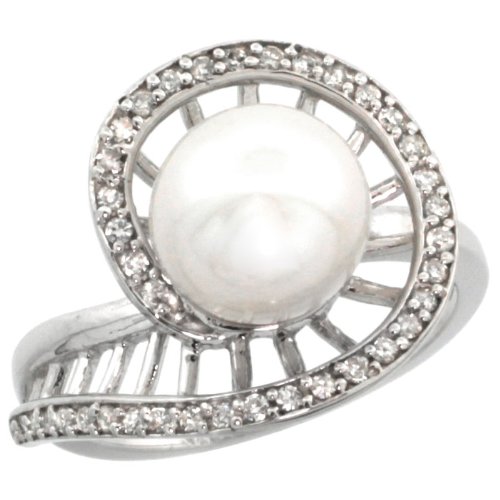 Best Buy 14k White Gold Swirl Diamond & Pearl Ring w/ 0.21 Carat Brilliant Cut ( H-I Color; VS2-SI1