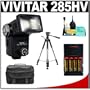 Vivitar 285HV High Power Auto Zoom Thyristor Flash + Gadget Bag + (4) AA Batteries & Charger + Tripod for Canon EOS 7D, 5D, 60D, Rebel T3, T3i, T2i Digital SLR Cameras
