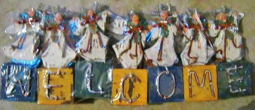 Shabby Chic Style Wooden Angels WELCOME Decoration - Hand-Crafted Holiday Display 12" x 5" x 1.5"