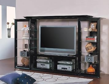 Pearl Black Metal & Glass Complete Media Entertainment Center,Coaster Furniture,Entset-700163