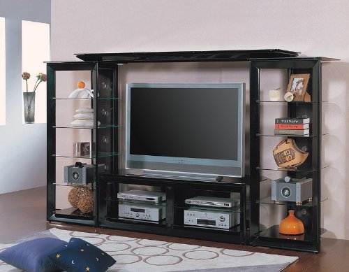 Pearl Black Metal & Glass Complete Media Entertainment Center