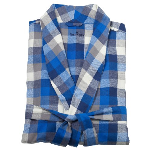 Savile Row Mens Blue Grey Check Brushed Dressing 
